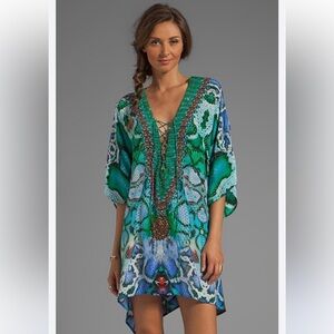 Camilla Los Pozas Short Lace Up Kaftan A Land Of Wonder 100% Silk Revolve Sequin